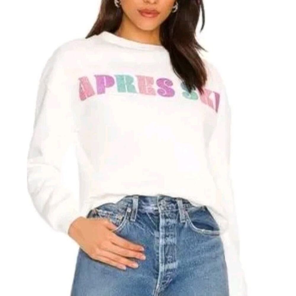 Beach Riot Womens APRES SKI Sweatshirt Size Small White Crew Neck Graphic